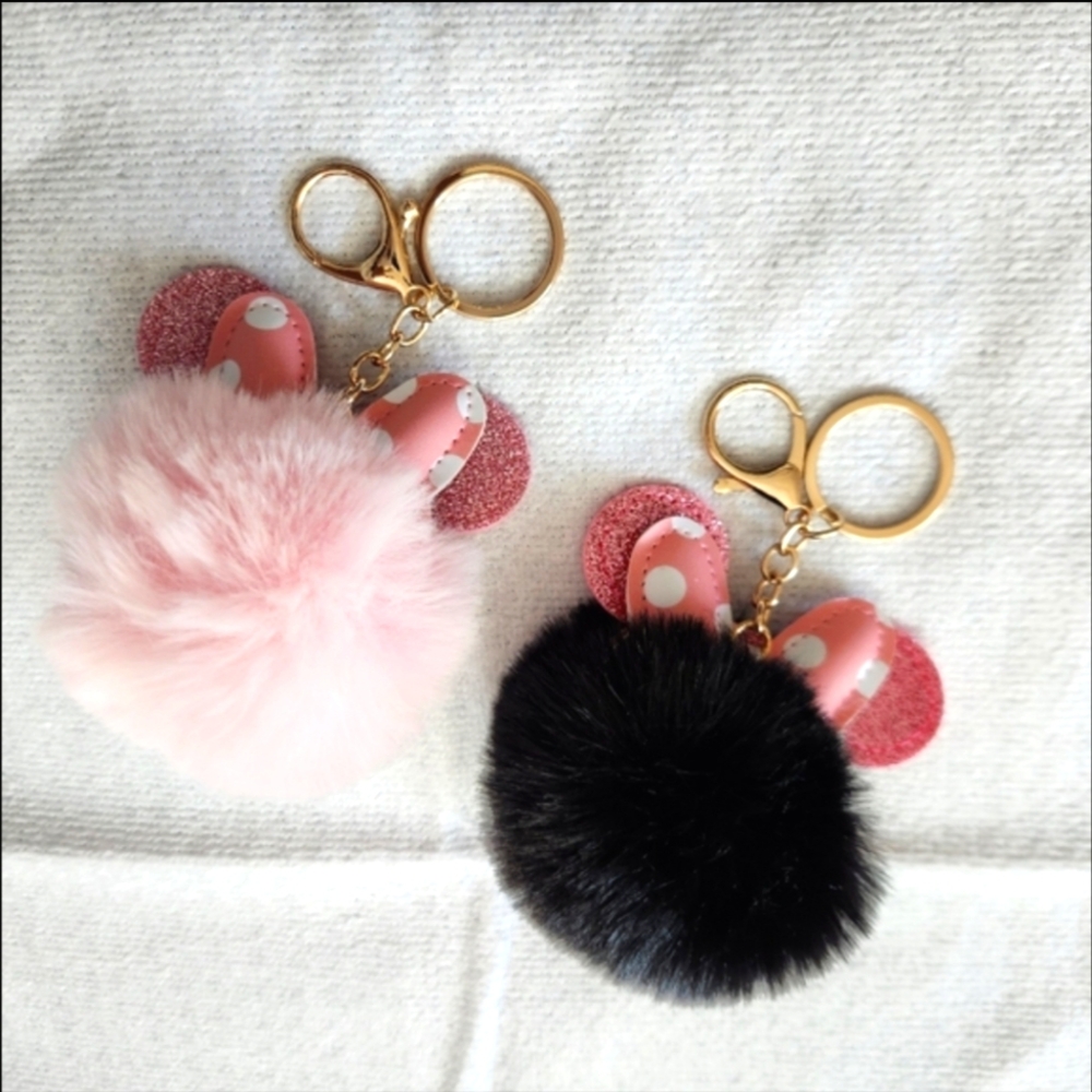 Pink OR Black Fluffy Bunny Bag Charm/Keychain. You Pick